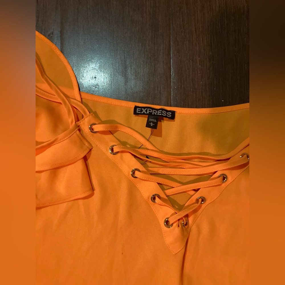 Lace up front off the shoulder ruffle strap top - Picture 4 of 7